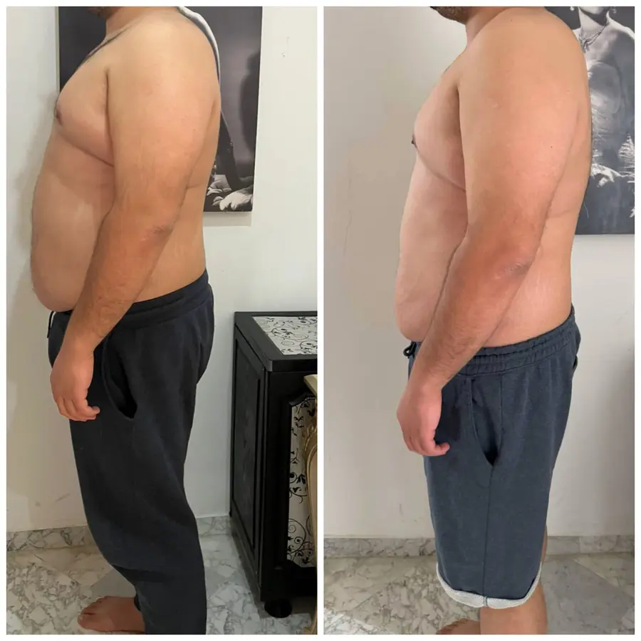 Client fat loss transformation before and after
